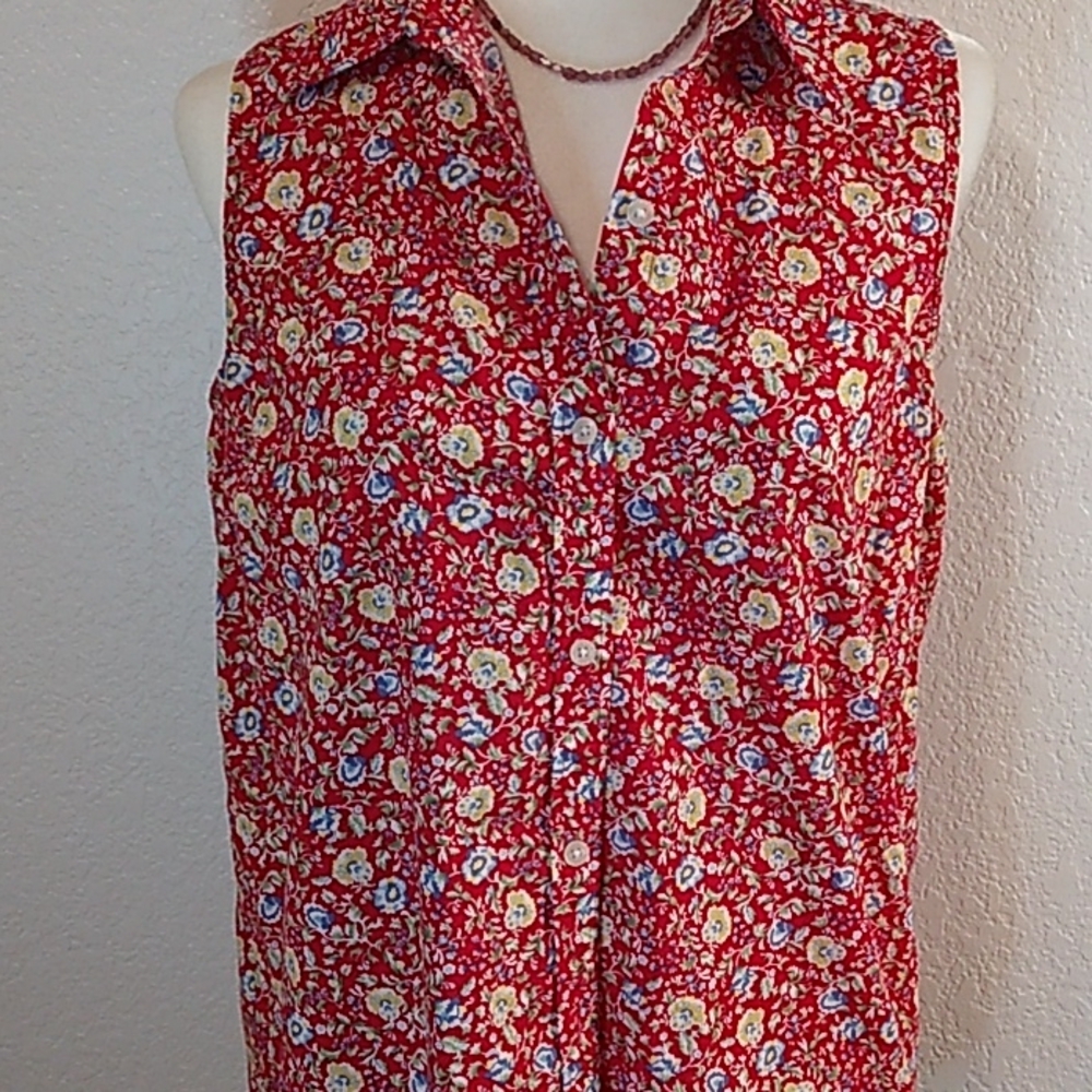 Chaps; Red, Floral, No Sleeves Top.